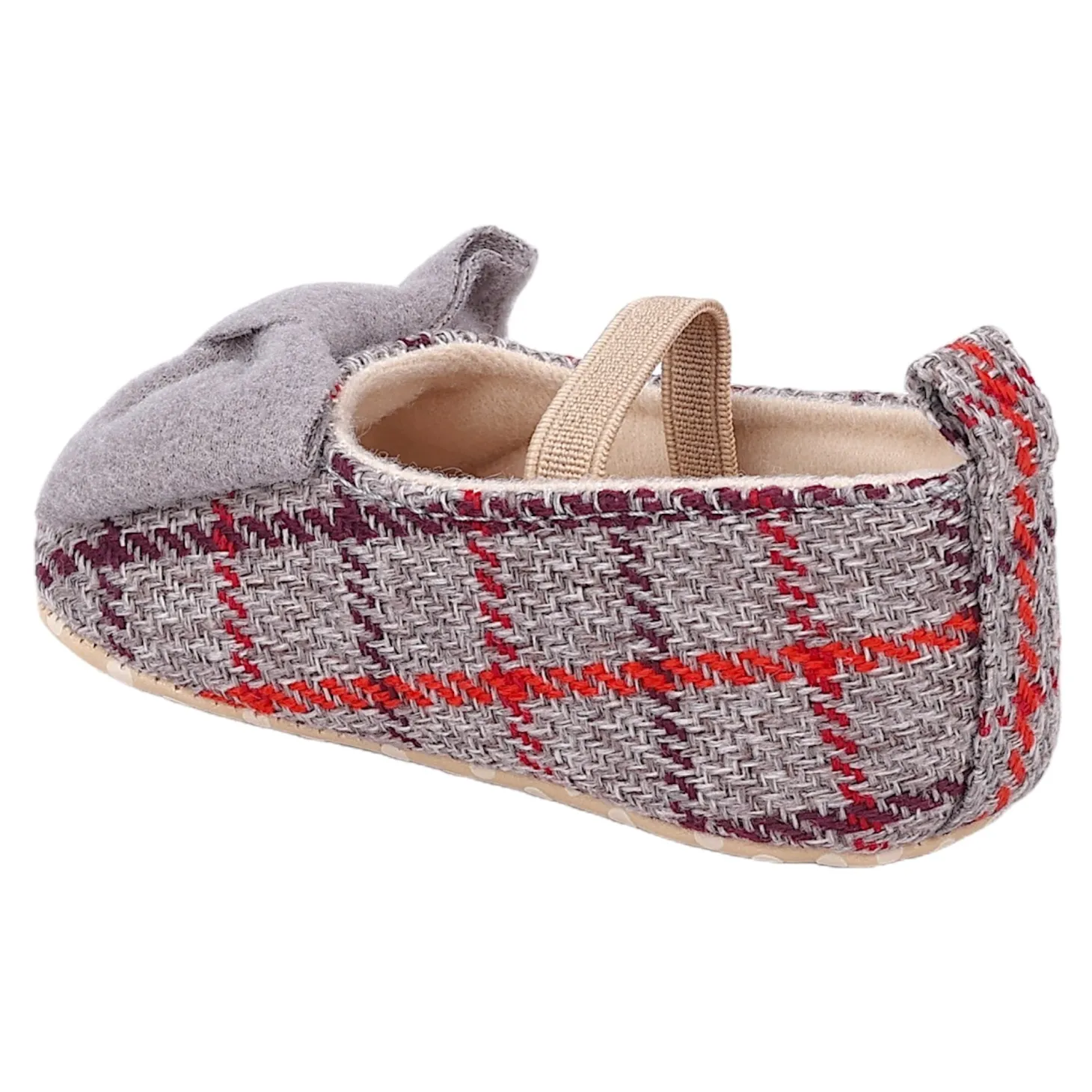 Baby Moo Bow With Elastic Strap Plaid Ballerina Booties - Grey
