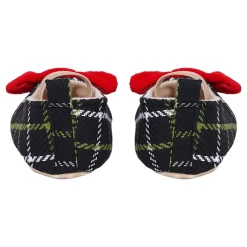 Baby Moo Bow With Elastic Strap Plaid Ballerina Booties - Black