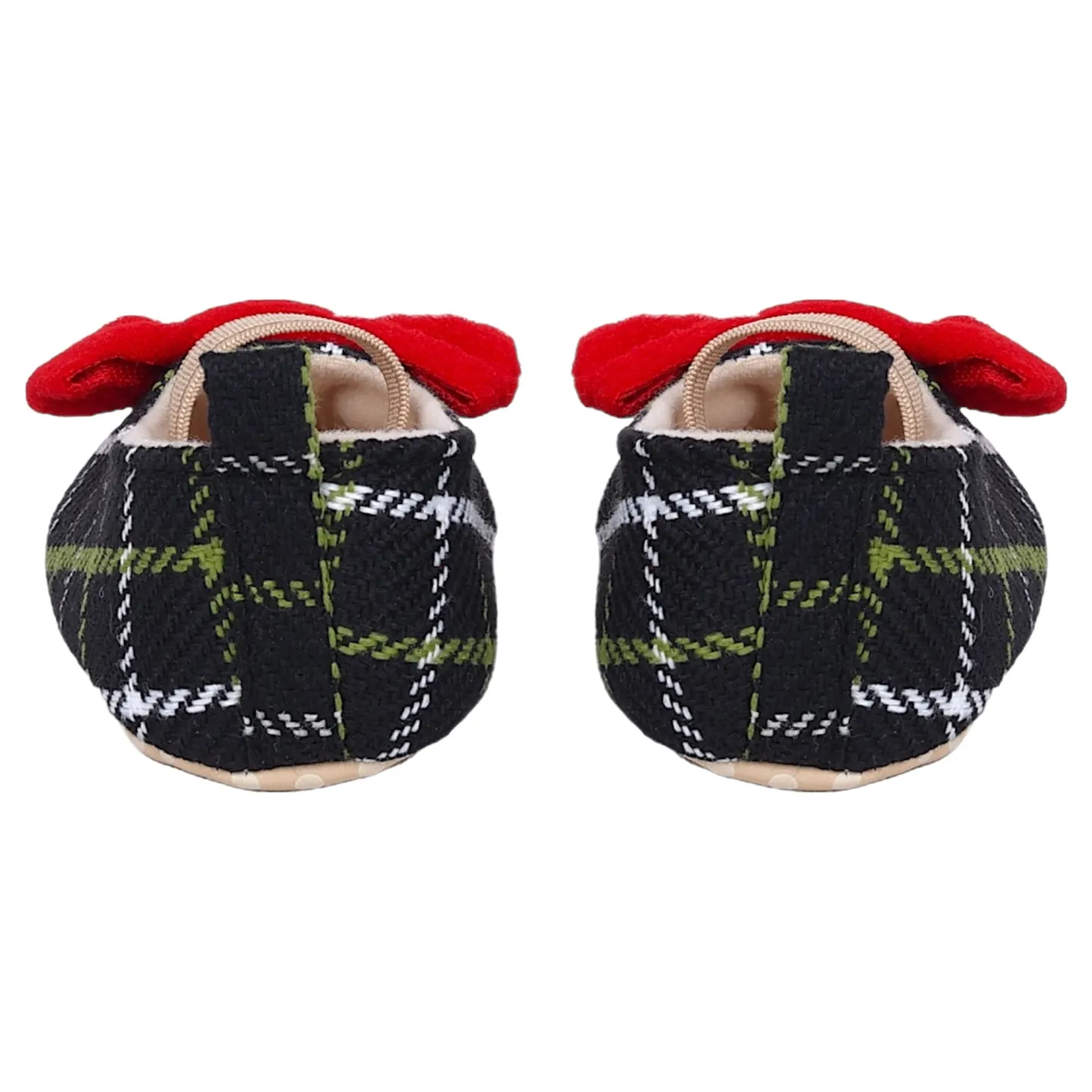 Baby Moo Bow With Elastic Strap Plaid Ballerina Booties - Black