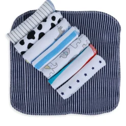 Baby Moo Boys Theme Cotton 20 x 20 cm Soft Hosiery Wash Cloth - Multicolour