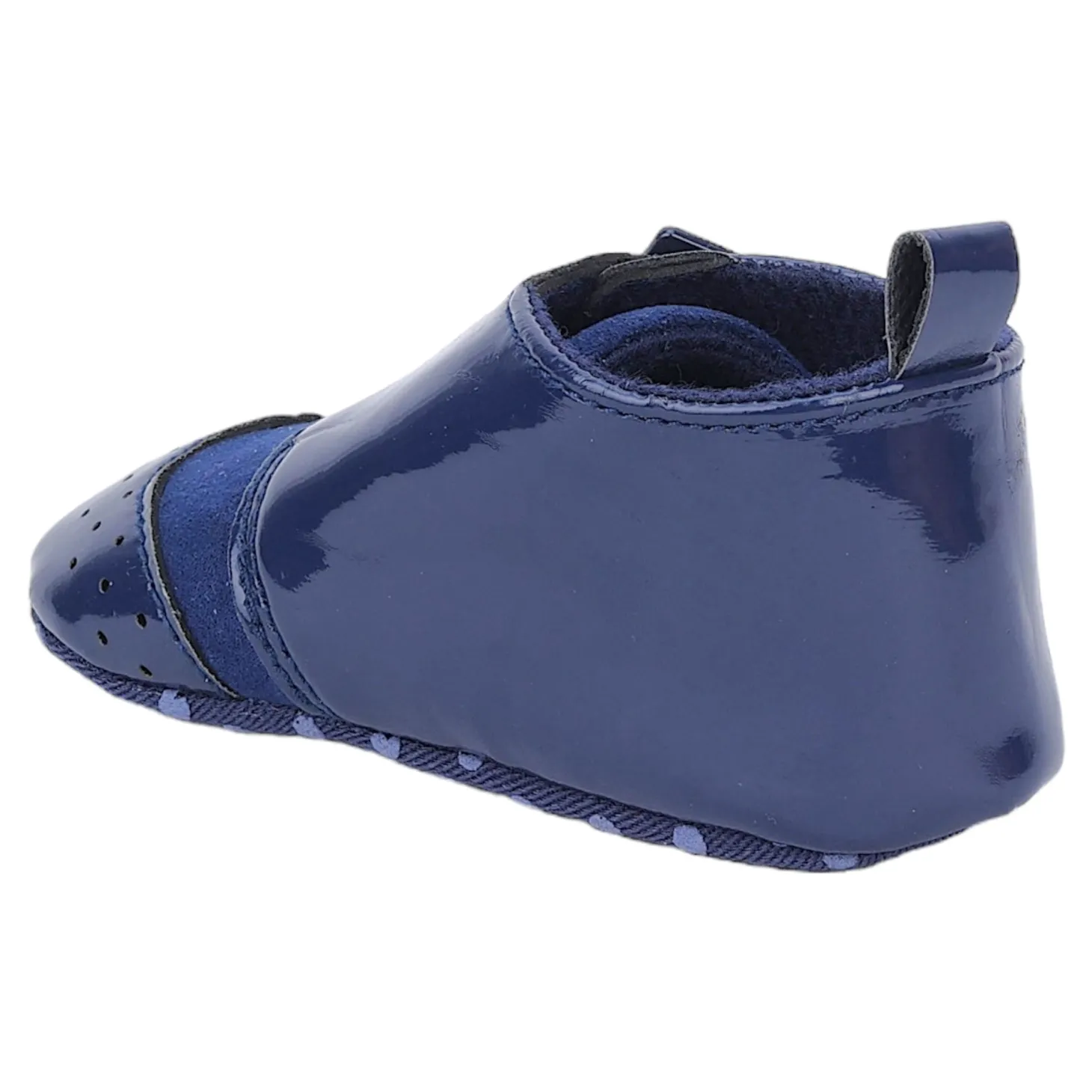 Baby Moo Breathable Buckle Closure Patent Leather Anti-Skid Ballerina Booties - Navy Blue