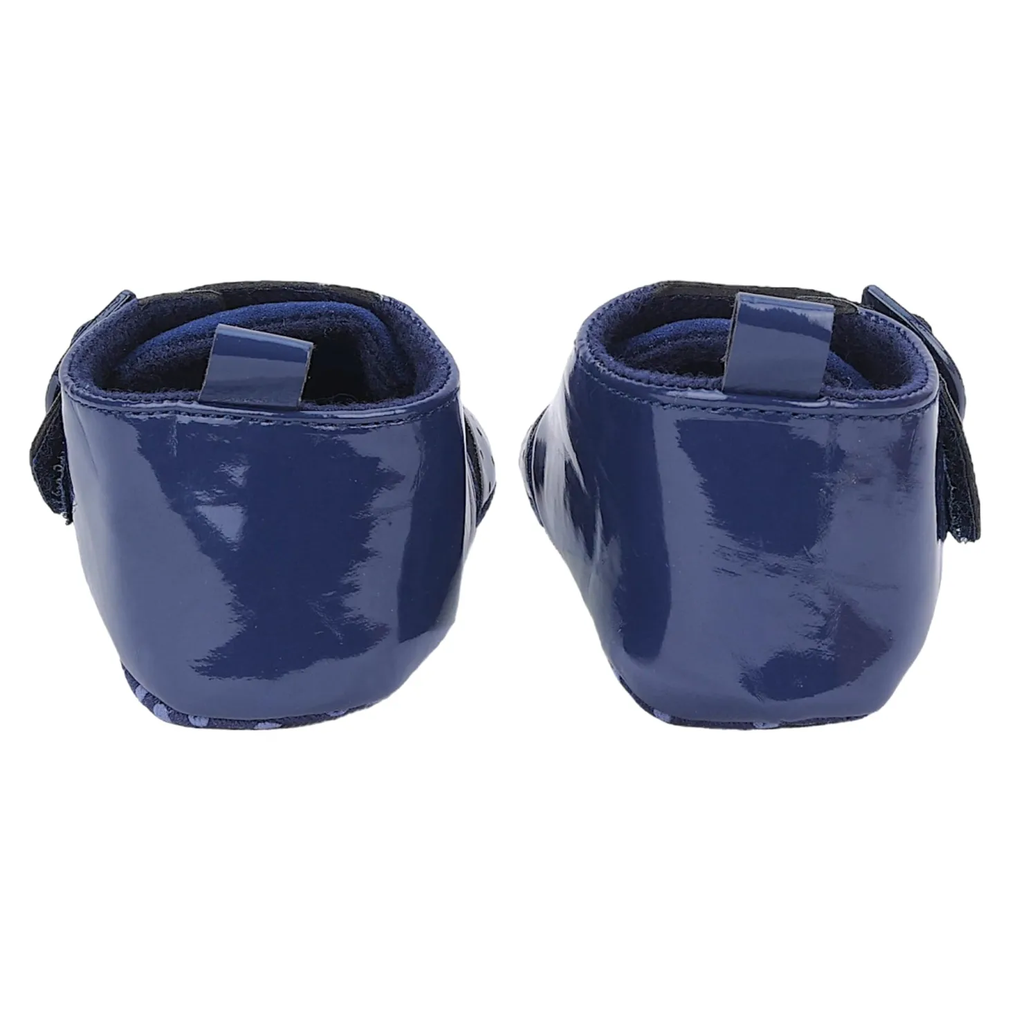Baby Moo Breathable Buckle Closure Patent Leather Anti-Skid Ballerina Booties - Navy Blue