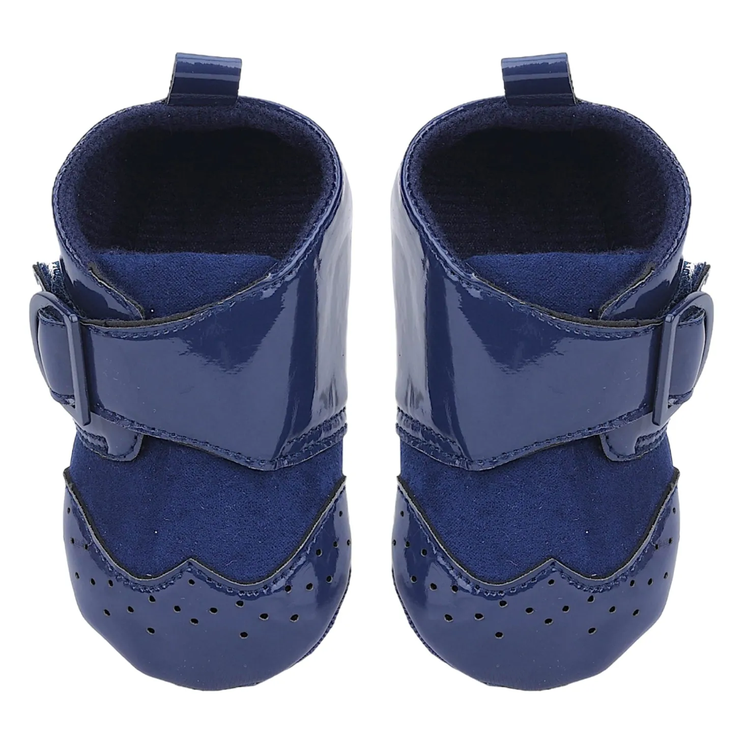 Baby Moo Breathable Buckle Closure Patent Leather Anti-Skid Ballerina Booties - Navy Blue
