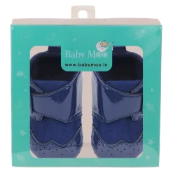 Baby Moo Breathable Buckle Closure Patent Leather Anti-Skid Ballerina Booties - Navy Blue