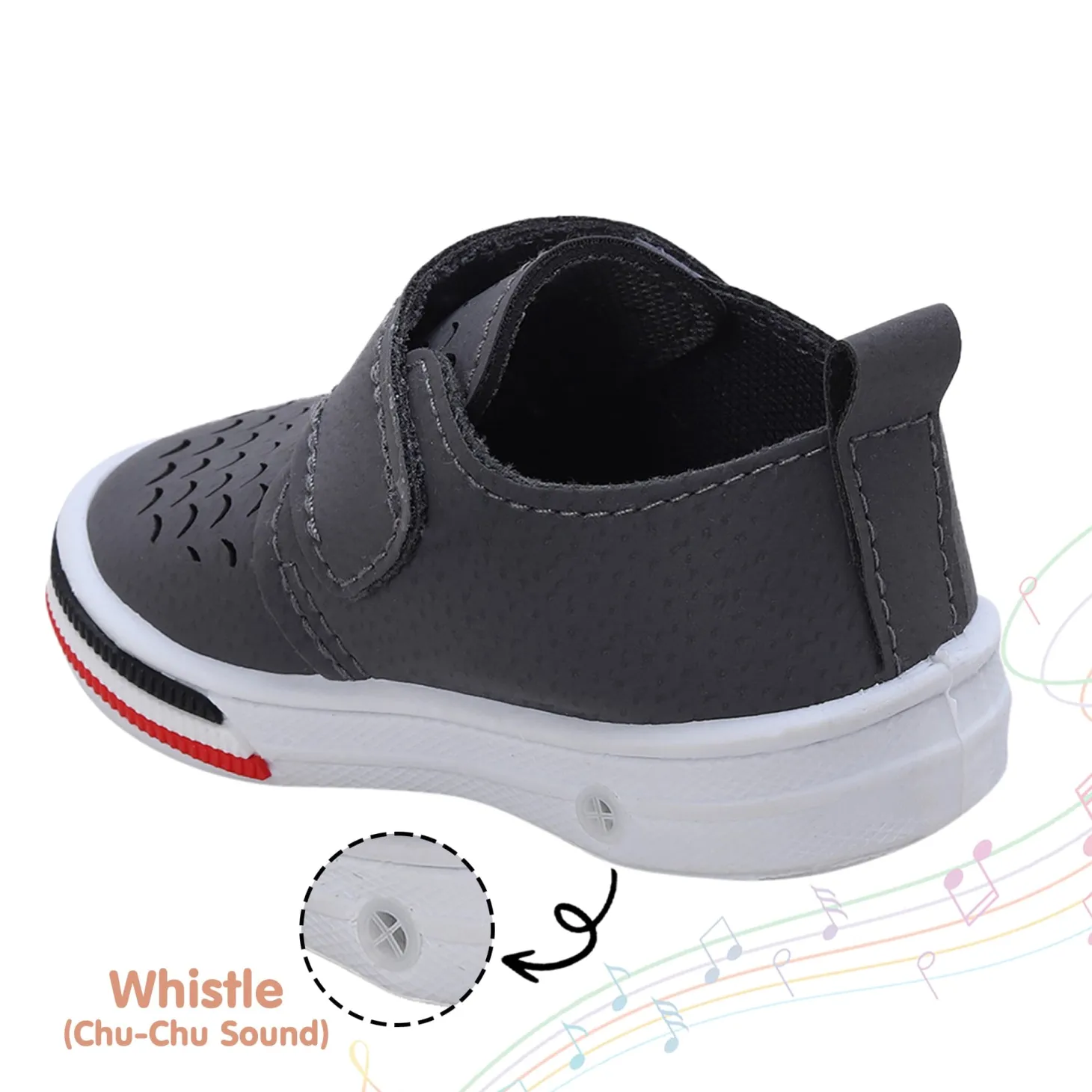 Baby Moo Breathable Velcro Strap Anti-Skid Chu Chu Sound Sneakers - Grey