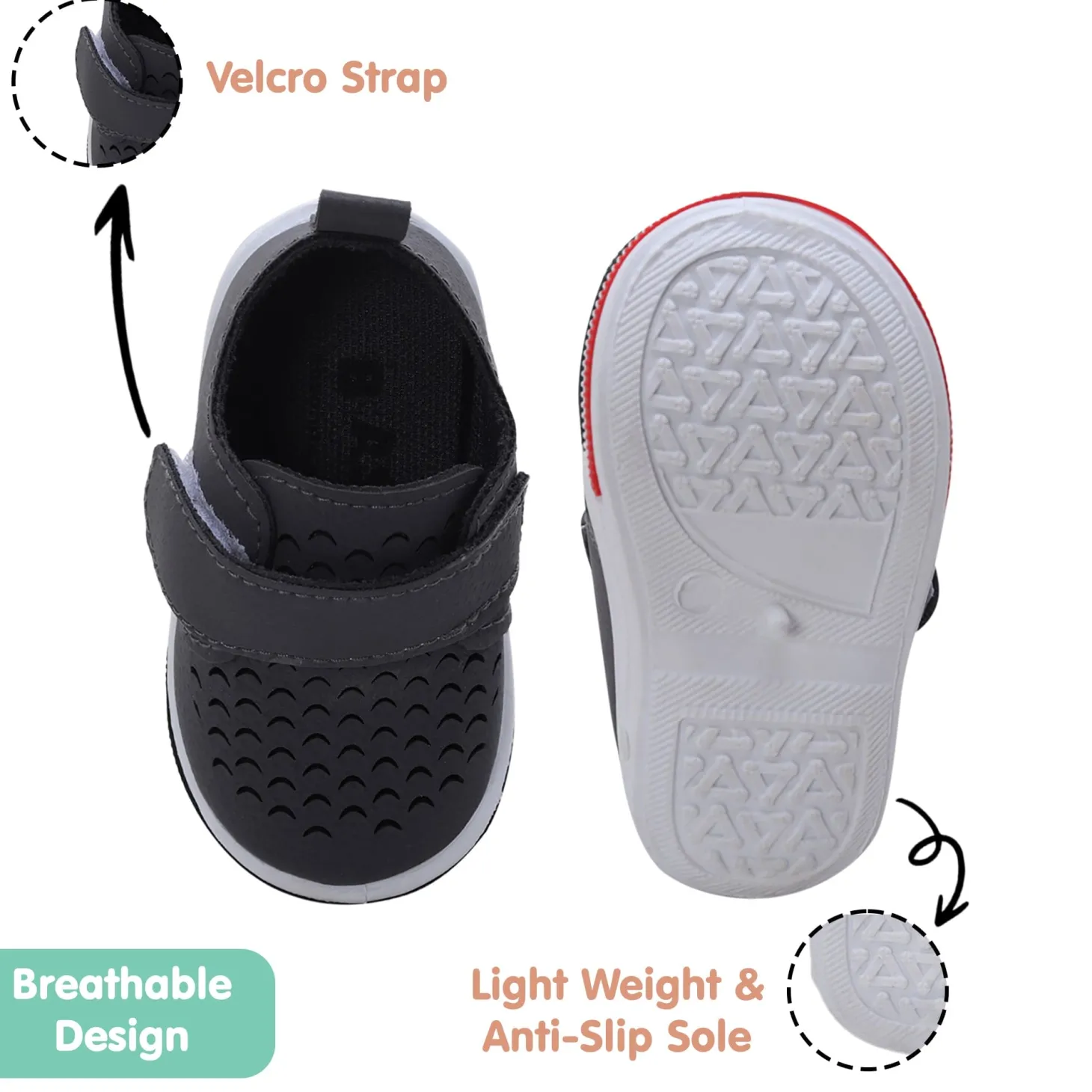 Baby Moo Breathable Velcro Strap Anti-Skid Chu Chu Sound Sneakers - Grey