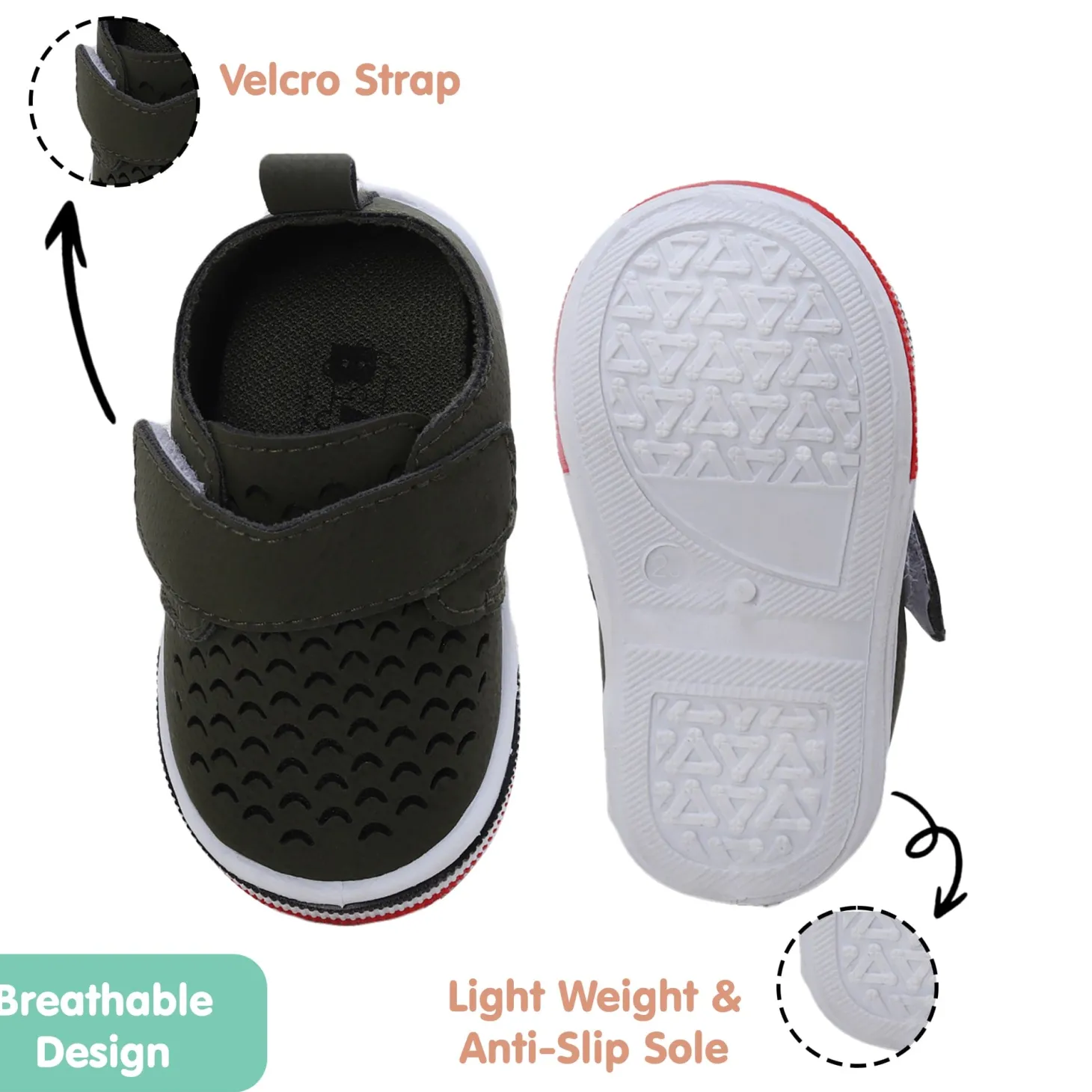 Baby Moo Breathable Velcro Strap Anti-Skid Chu Chu Sound Sneakers - Green