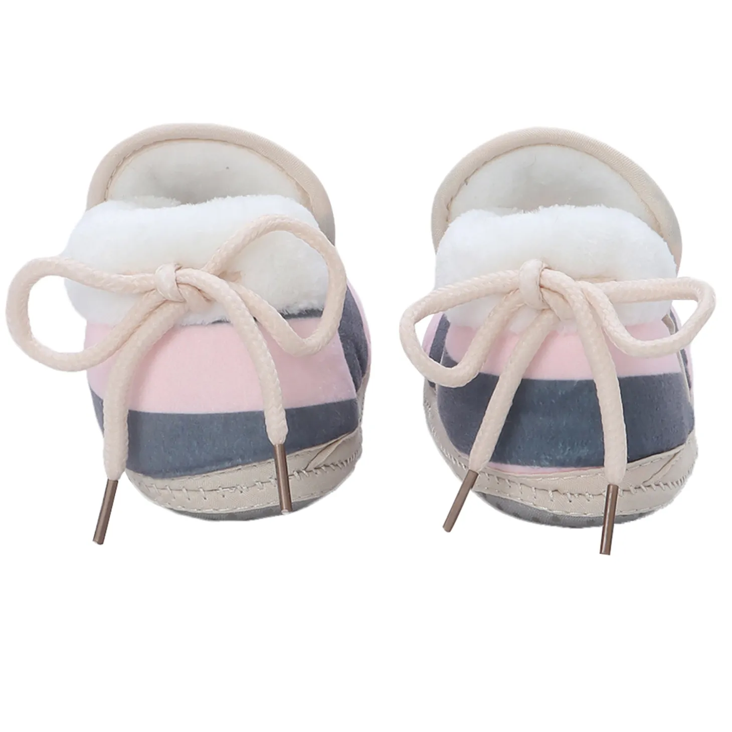 Baby Moo Broad Stripes Soft Slip-On Anti-Skid Plush Warm Booties - Pink