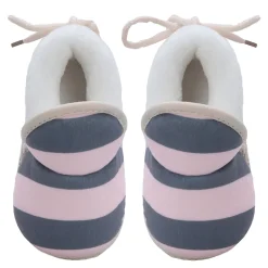 Baby Moo Broad Stripes Soft Slip-On Anti-Skid Plush Warm Booties - Pink