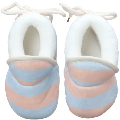 Baby Moo Broad Stripes Soft Slip-On Anti-Skid Plush Warm Booties - Peach