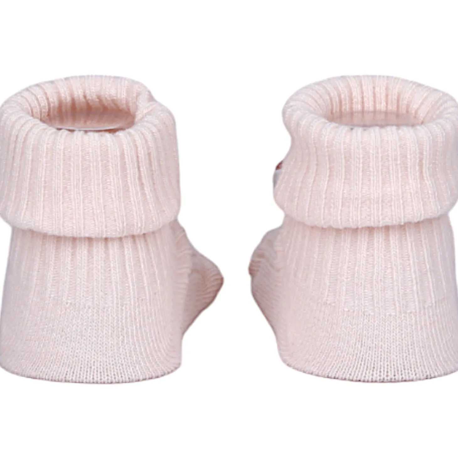 Baby Moo Bunny And Fox 3D Rattle Anti-Skid Socks Booties Pack of 2 - Peach, Rose Gold
