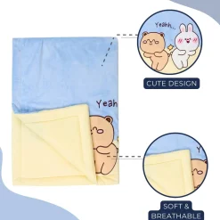 Baby Moo Bunny Bear Friends Plush Cotton All Season Nursery Blanket - Blue