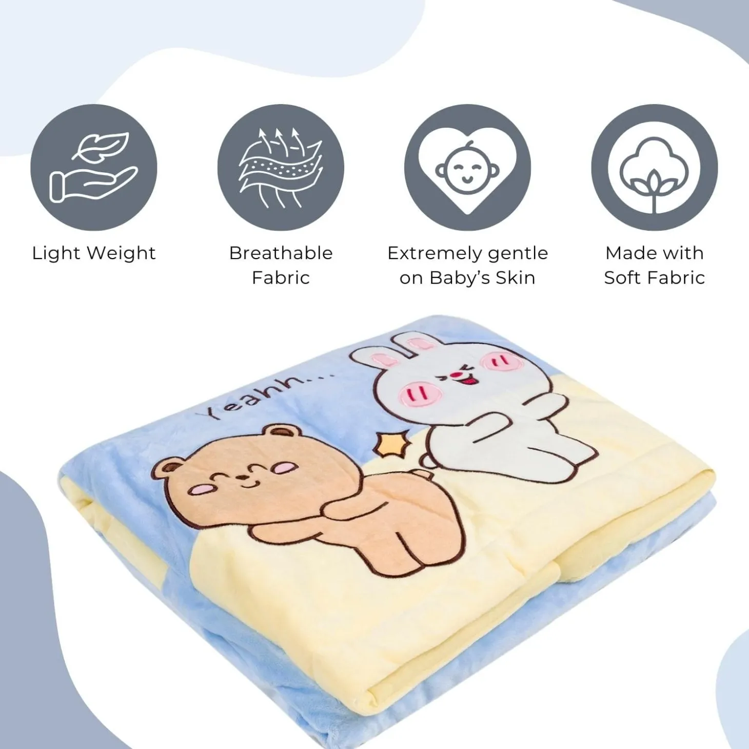 Baby Moo Bunny Bear Friends Plush Cotton All Season Nursery Blanket - Blue