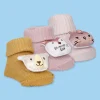 Baby Moo Bunny Fox Bear 3D Rattle Anti-Skid Socks Booties Pack of 3 - Mauve, Mustard