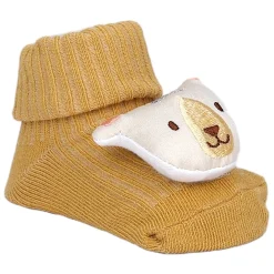 Baby Moo Bunny Fox Bear 3D Rattle Anti-Skid Socks Booties Pack of 3 - Mauve, Mustard