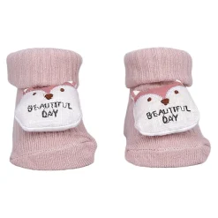 Baby Moo Bunny Fox Bear 3D Rattle Anti-Skid Socks Booties Pack of 3 - Mauve, Mustard