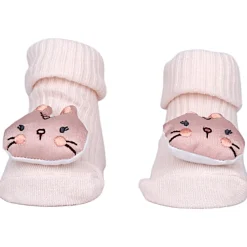 Baby Moo Bunny Fox Bear 3D Rattle Anti-Skid Socks Booties Pack of 3 - Mauve, Mustard