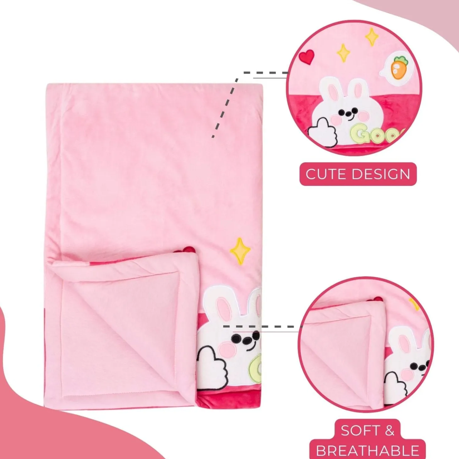Baby Moo Bunny Plush Cotton All Season Nursery Blanket - Pink