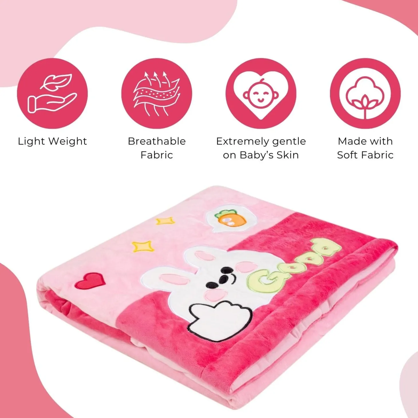 Baby Moo Bunny Plush Cotton All Season Nursery Blanket - Pink