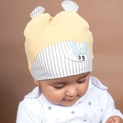 Baby Moo Busy Bee All Season Stretchable Hosiery Warm 3D Beanie Cap - Mustard