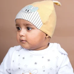 Baby Moo Busy Bee All Season Stretchable Hosiery Warm 3D Beanie Cap - Mustard