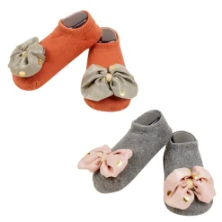 Baby Moo Butterfly Bow Anti Skid Ankle Length Toddlers Dress Up Walking Set of 2 Socks Booties - Grey, Maroon