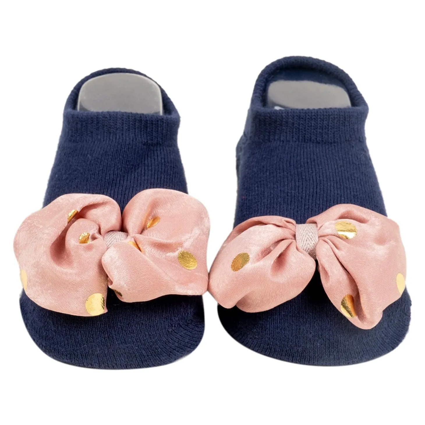 Baby Moo Butterfly Bow Anti Skid Ankle Length Toddlers Dress Up Walking Set of 2 Socks Booties - Navy Blue, Yellow