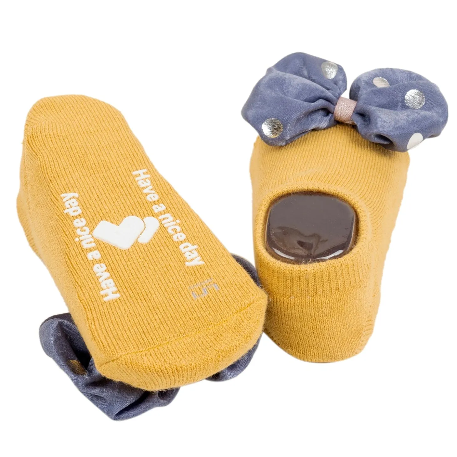 Baby Moo Butterfly Bow Anti Skid Ankle Length Toddlers Dress Up Walking Set of 2 Socks Booties - Navy Blue, Yellow