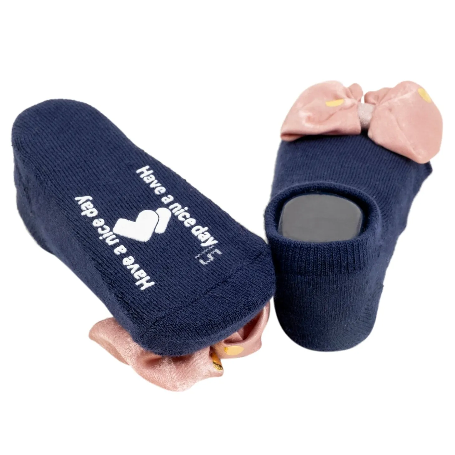 Baby Moo Butterfly Bow Anti Skid Ankle Length Toddlers Dress Up Walking Set of 2 Socks Booties - Navy Blue, Yellow