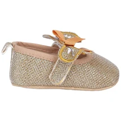 Baby Moo Butterfly Bow Shiny Party Anti-Skid Ballerina Booties - Gold