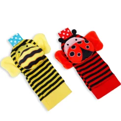 Baby Moo Buzzing Bee And Ladybug Striped Set of 2 Socks Rattle - Red, Yellow
