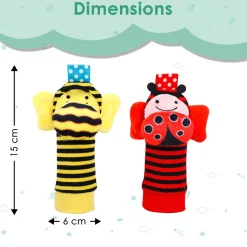 Baby Moo Buzzing Bee And Ladybug Striped Set of 2 Socks Rattle - Red, Yellow