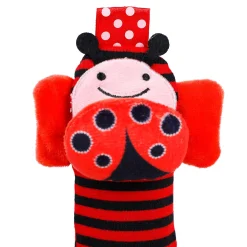 Baby Moo Buzzing Bee And Ladybug Striped Set of 2 Socks Rattle - Red, Yellow