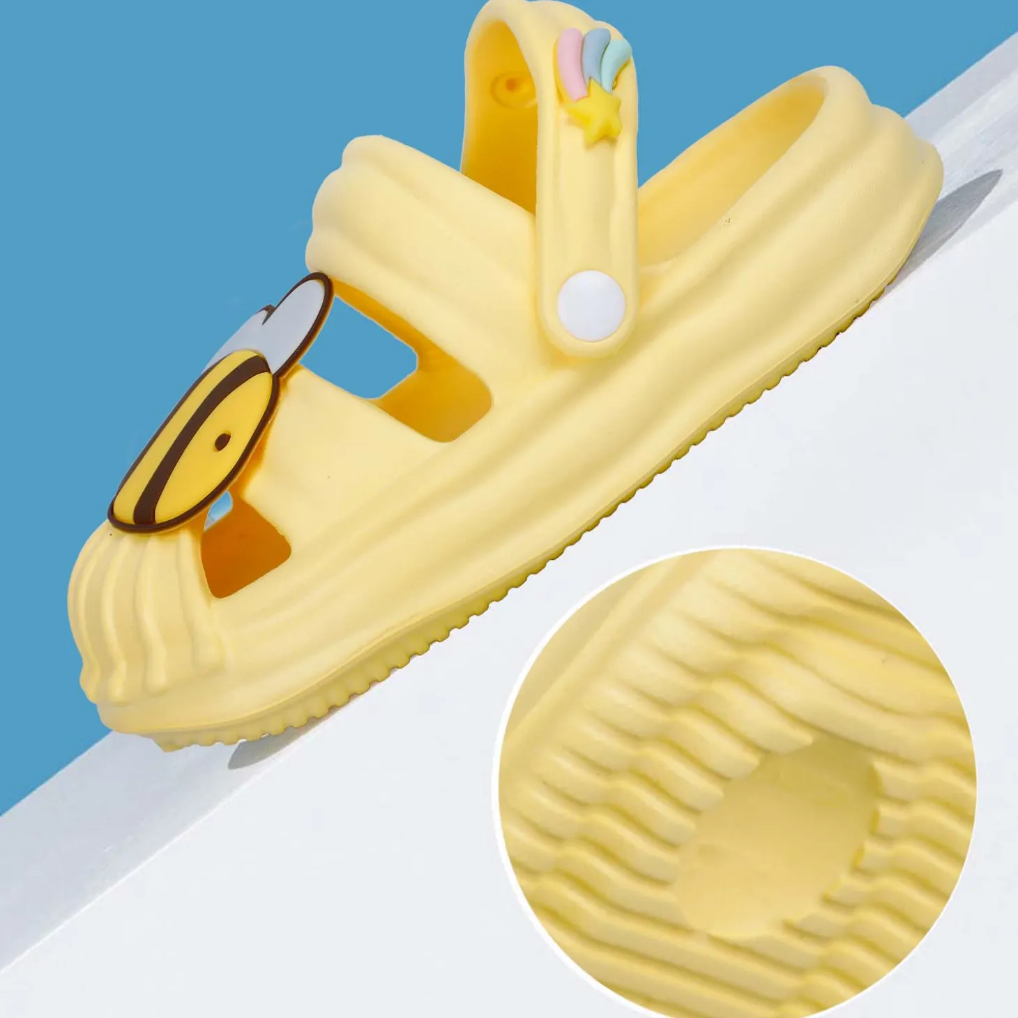 Baby Moo Buzzing Bee Applique Waterproof Anti-Skid Sling Back Clogs - Yellow