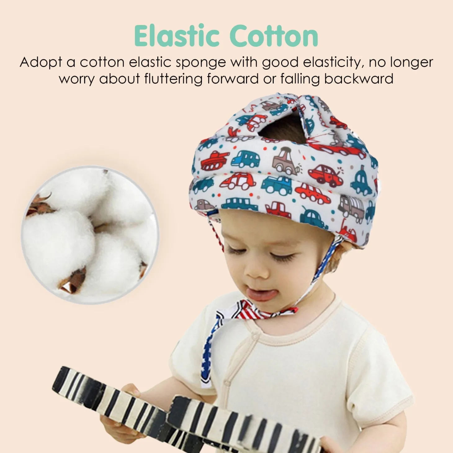 Baby Moo Car & Truck Head Protection Adjustable Cushioned Safety Helmet - Cream