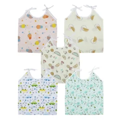Baby Moo Car And Nature Theme Round Neck Sleeveless Tie Knot Cotton Jhablas 5 Pcs - Yellow, Multicolour