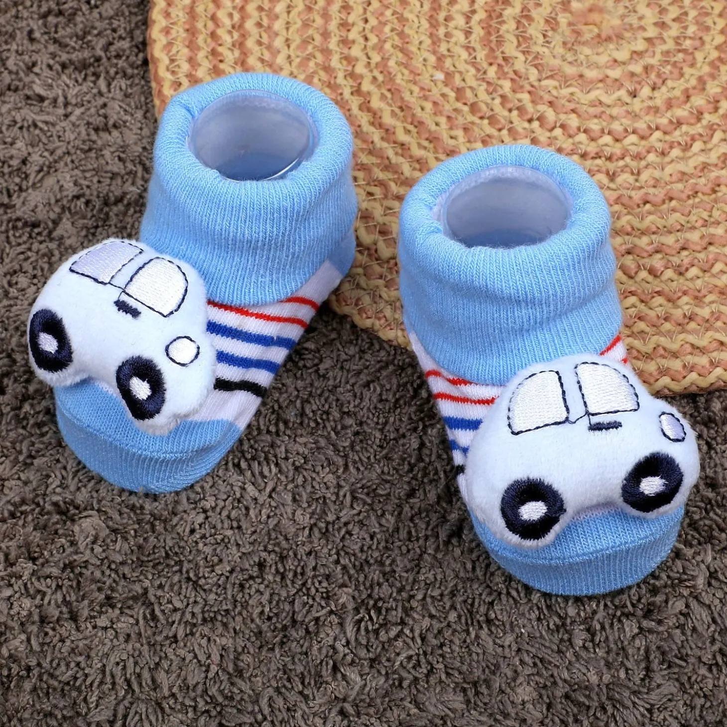 Baby Moo Car Cotton Anti-Skid 3D Socks - Blue