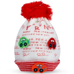 Baby Moo Car Pom Pom Breathable Beanie Warm Knitted Woollen Cap - Red