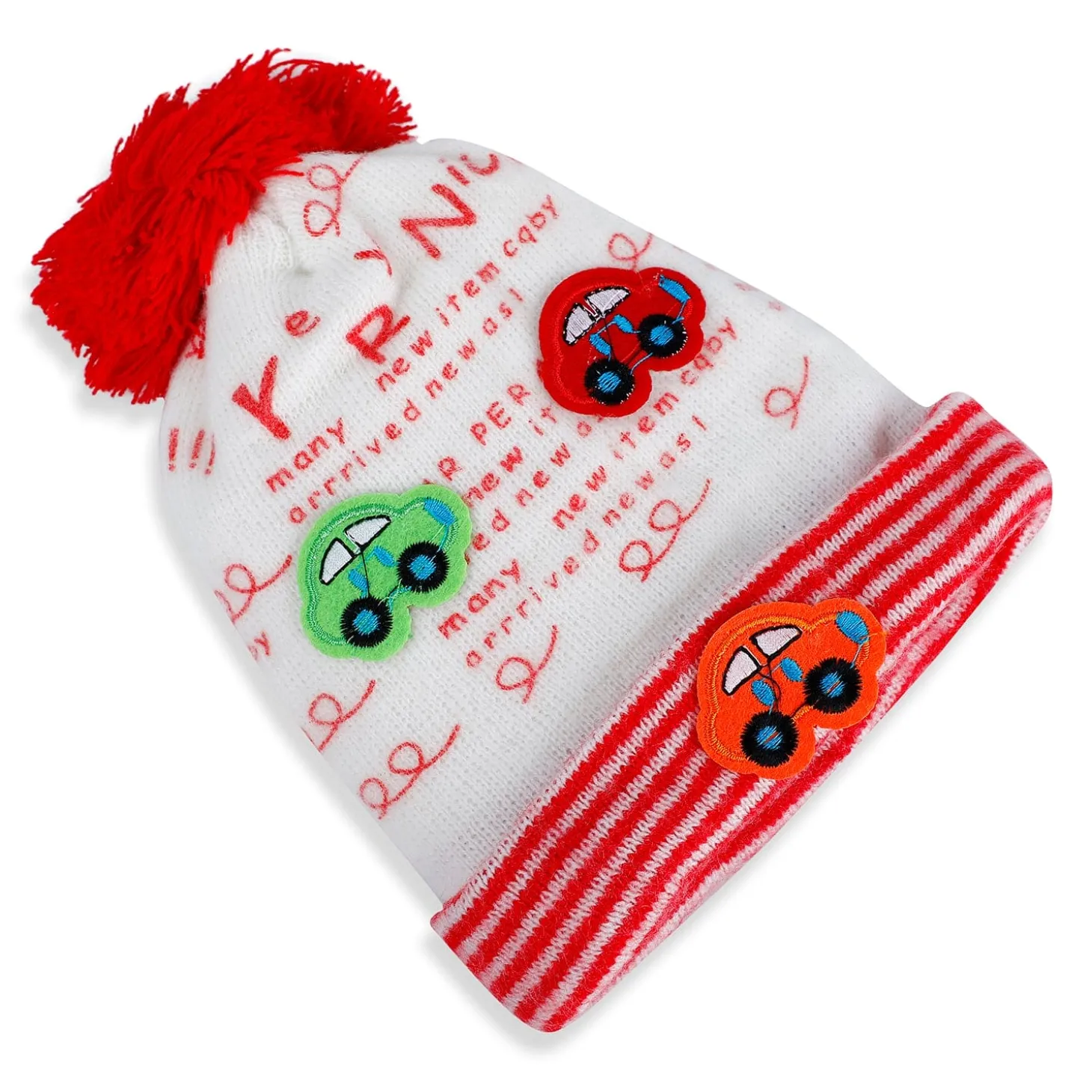 Baby Moo Car Pom Pom Breathable Beanie Warm Knitted Woollen Cap - Red