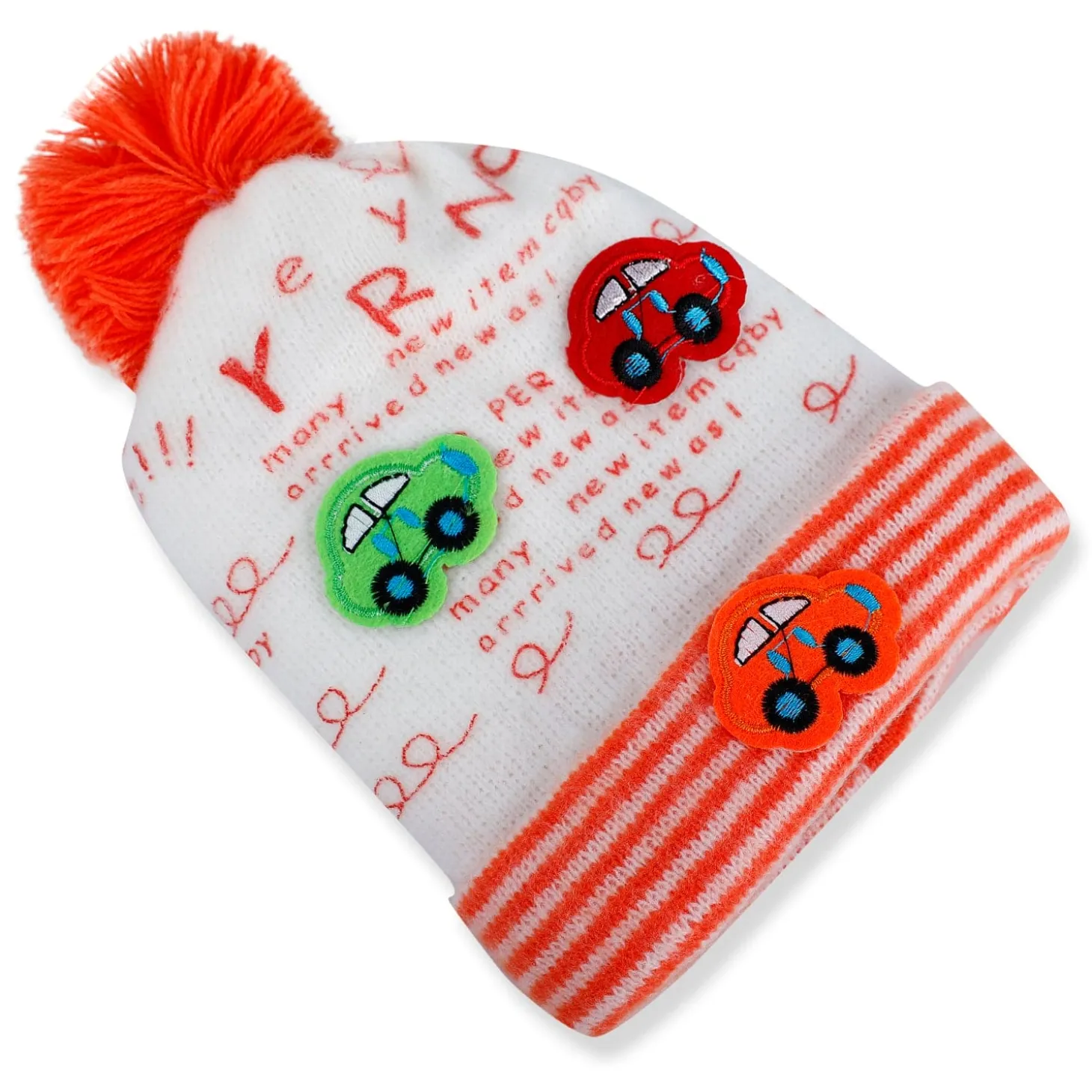 Baby Moo Car Pom Pom Breathable Beanie Warm Knitted Woollen Cap - Orange