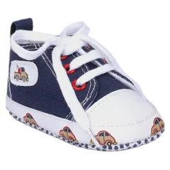 Baby Moo Car Printed Lace-Up Design Anti-Skid Denim Sneakers - Blue, White