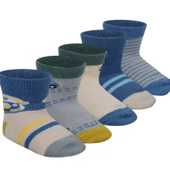 Baby Moo Car Printed Soft Socks Pack of 5 - Blue, Grey