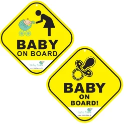 Baby Moo Car Safety Sign Infant Baby On Board With Suction Cup Clip 2 Pack - Yellow