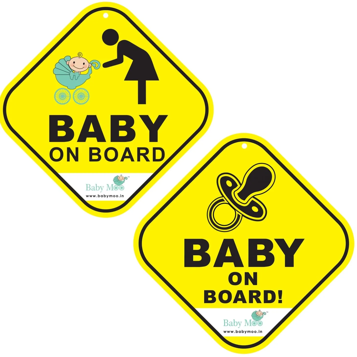 Baby Moo Car Safety Sign Infant Baby On Board With Suction Cup Clip 2 Pack - Yellow