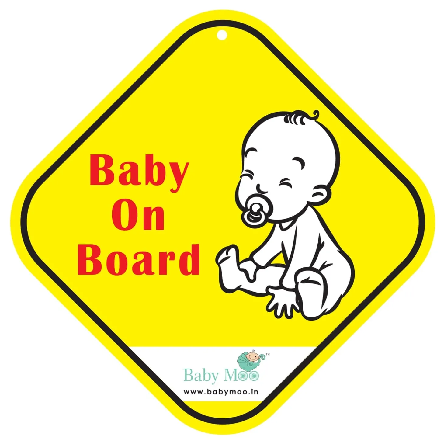 Baby Moo Car Safety Sign Little Baby On Board With Vacuum Suction Cup Clip - Yellow