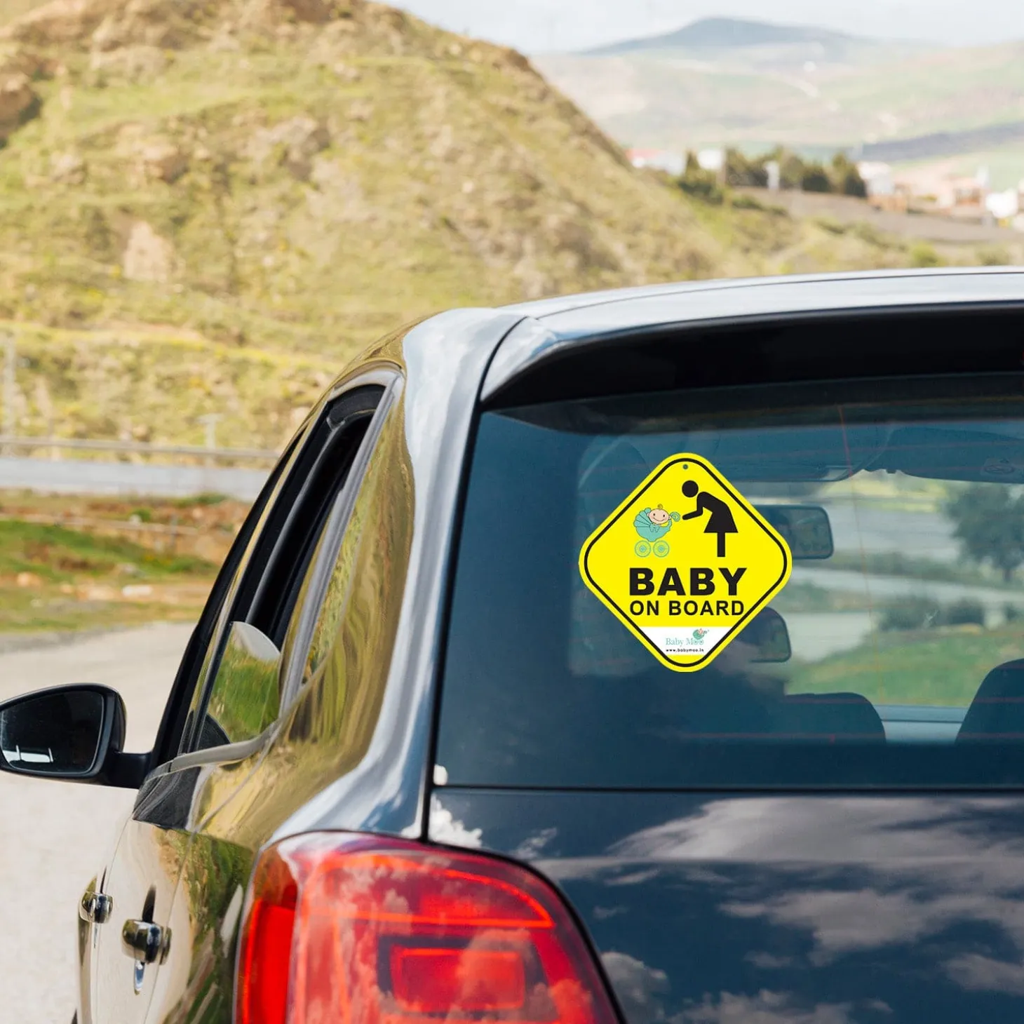 Baby Moo Car Safety Sign Baby On Board With Vacuum Suction Cup Clip - Yellow