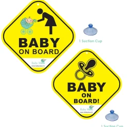 Baby Moo Car Safety Sign Infant Baby On Board With Suction Cup Clip 2 Pack - Yellow