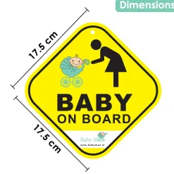 Baby Moo Car Safety Sign Baby On Board With Vacuum Suction Cup Clip - Yellow