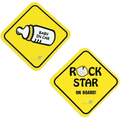 Baby Moo Car Safety Sign Rockstar Baby On Board With Suction Cup Clip 2 Pack - Yellow