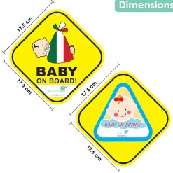 Baby Moo Car Safety Sign Sleeping Baby On Board With Suction Cup Clip 2 Pack - Yellow, Blue
